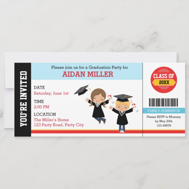 Estilo de tickets de invitaciones de graduación co (Anverso)