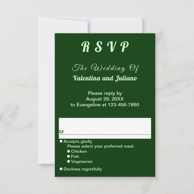 Estilo de tipografía verde oscuro retrato RSVP de  (Anverso)