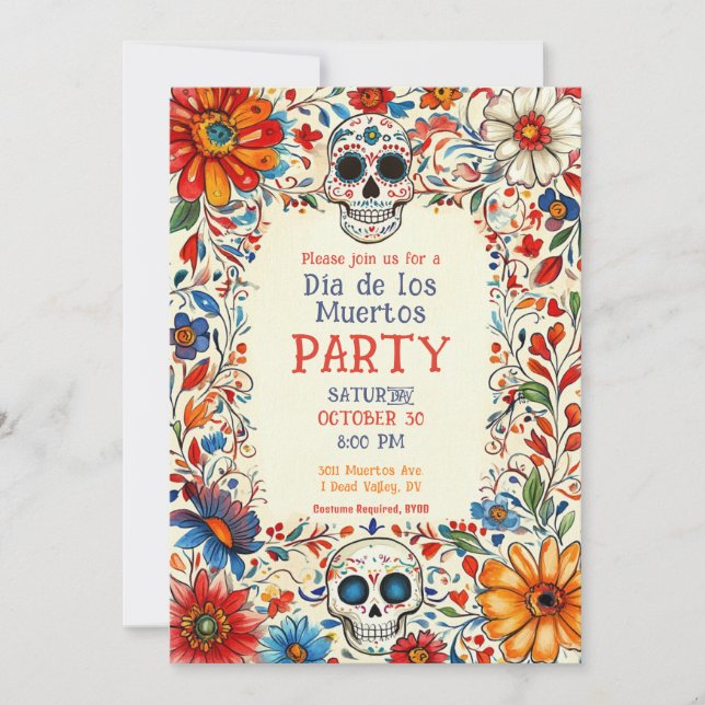 💀 estilo Doodle Día de Muertos Invitación de fies (Anverso)