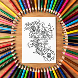 Estilo Doodle Floral Tarjeta para Colorear Tú Mism