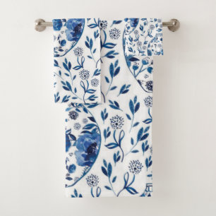 Estilo floral Chinoiserie azul pintado a mano
