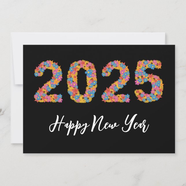 Estilo floral simple feliz año nuevo tarjetas 2025 (Anverso)