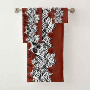 Estilo gótico, encaje negro, cráneo y rosas rojas