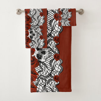 Estilo gótico, encaje negro, cráneo y rosas rojas