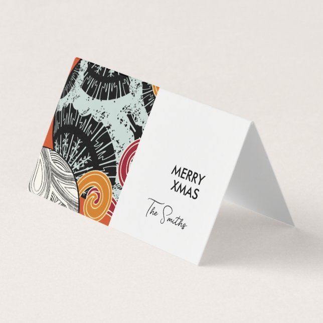 Estilo japonés Tarjeta navideña feliz con bolas en (Anverso)