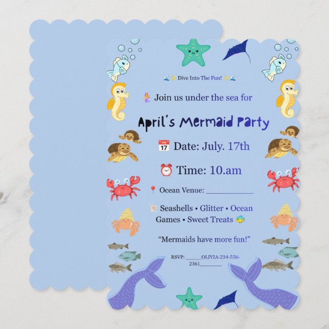 Estilo Mágico Subacuático Invitación de Fiesta de  (Anverso / Reverso)