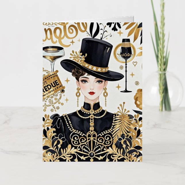 Estilo Moulin rouge, negro y dorado, rico lujo (Anverso)