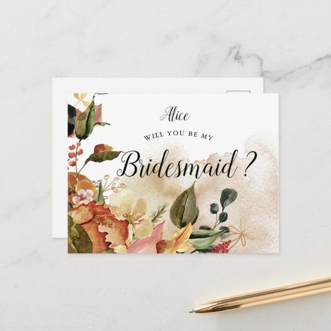 estilo otoño foilage bridesmaid Invitación (Anverso/Reverso In Situ)