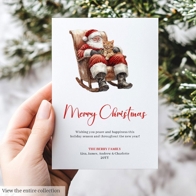 Estilo Papá Noel Acuarela Tarjeta de Navidad  (Stylish Santa Claus Watercolor Christmas Greeting Card)