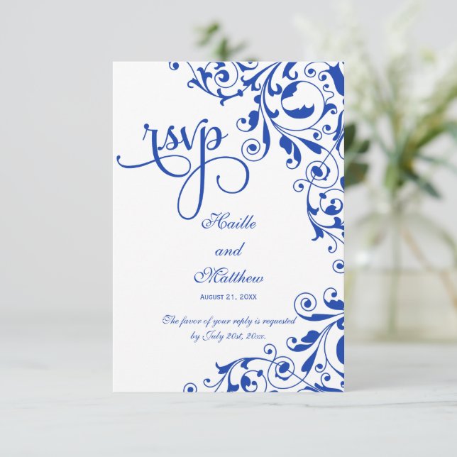 Estilo remolinos azul real RSVP (Anverso de pie)
