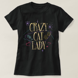 Estilo Retro Loco Gato Dama Camiseta Oscura