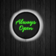 Estilo retro siempre abierto Neón verde sobre negr