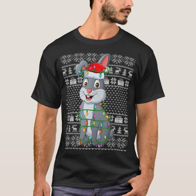Estilo suéter feo navideño alumbra a Santa Rabbit  (Anverso)