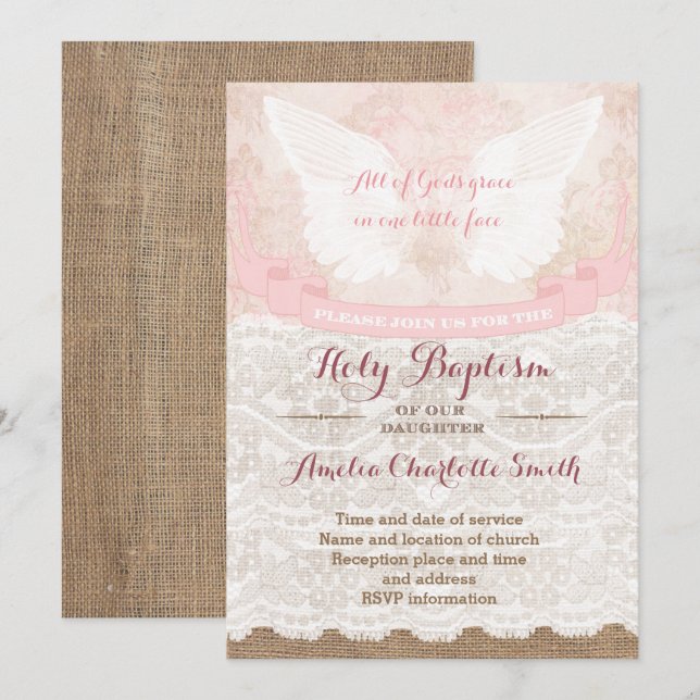 Estilo vintage Bautismo sagrado invitaciones para  (Anverso / Reverso)