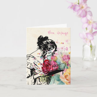 Estilo vintage Lady leyendo Tarjeta de viaje del l