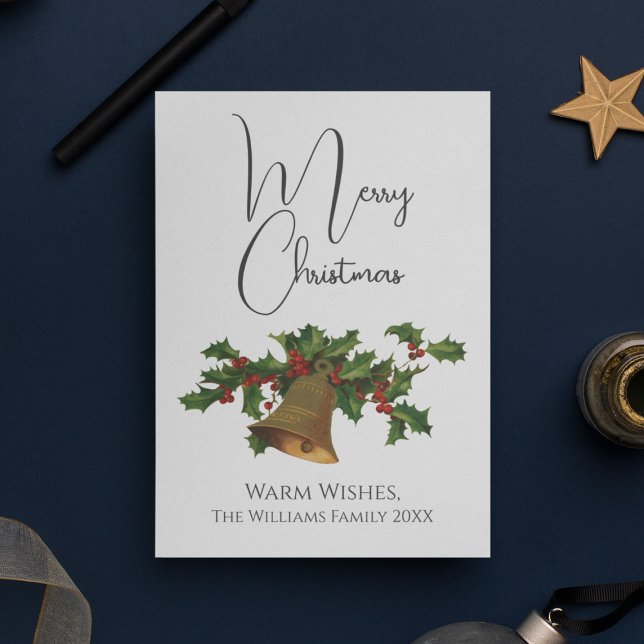 Estilo Vintage Mistletoe Bell Feliz Navidad (Vintage Style Mistletoe Bell Merry Christmas Holiday Card
)