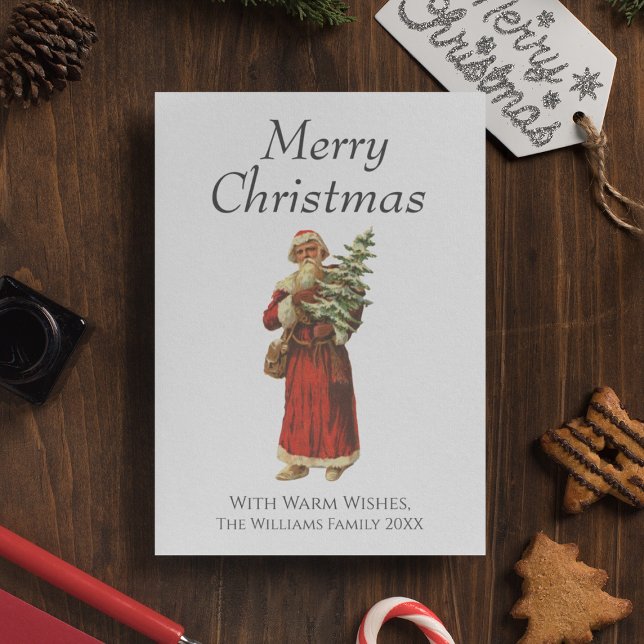Estilo Vintage Santa Tree Feliz Navidad (Vintage Style Santa Tree Merry Christmas Holiday Card
)