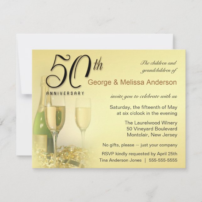 Estilosas invitaciones a fiestas del 50 aniversari (Anverso)