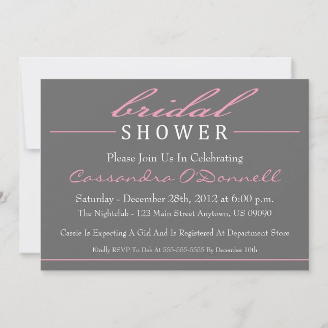 Estilosas invitaciones a la ducha de novia (rosa) (Anverso)