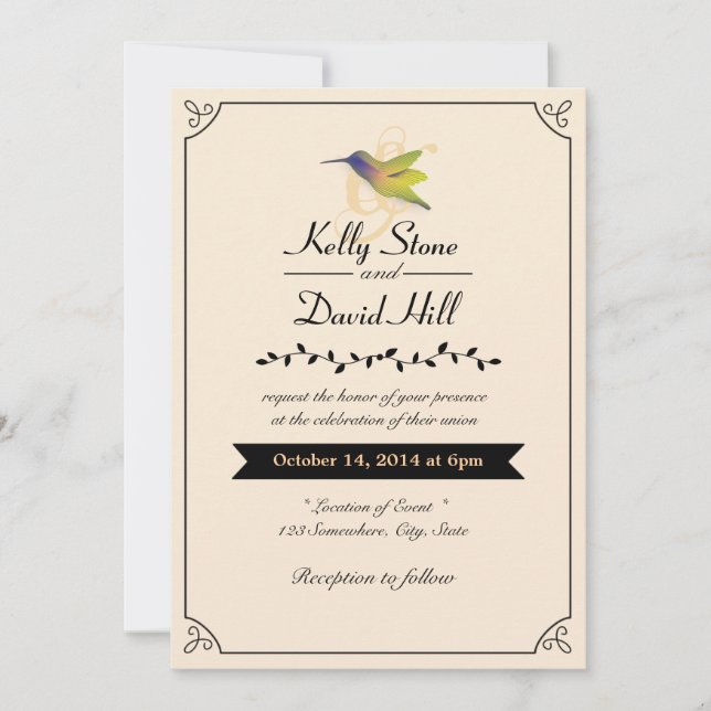 Estiloso amor Hummingbird Invitaciones a la boda (Anverso)