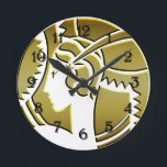 Estiloso Art Deco Lady en el reloj redondo de oro<br><div class="desc">Un reloj muy elegante,  este diseño está decorado con una elegante dama Art Decó de oro. Ella representa un perfil muy glamuroso,  y está usando el típico disfraz vintage de un flapper de los años 20 de la era de Gatsby.</div>