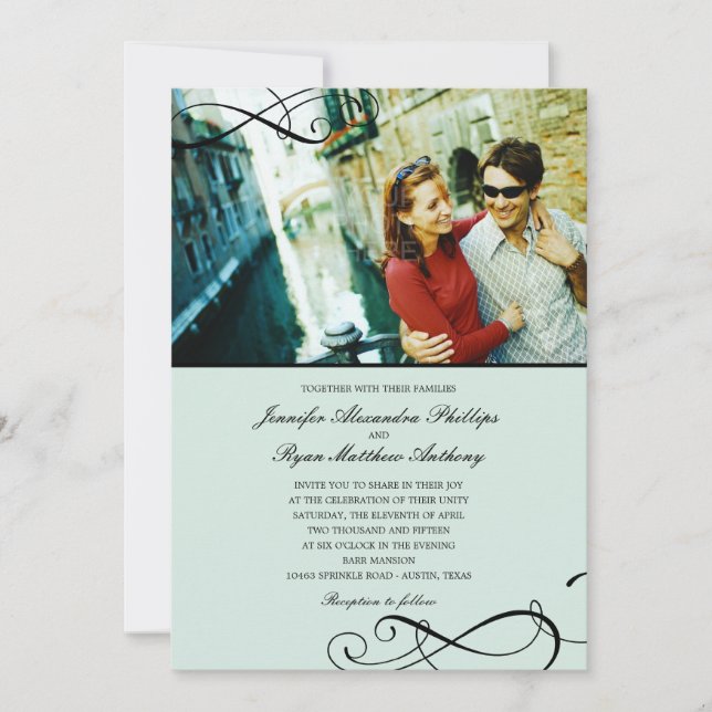 Estiloso Desplazamiento Boda Invitaciones a fotogr (Anverso)