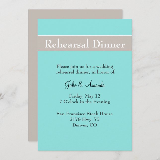 Estiloso ensayo Boda Invitación a cenar (Anverso / Reverso)