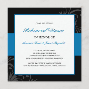 Estiloso ensayo floral invitación a cenar (azul)