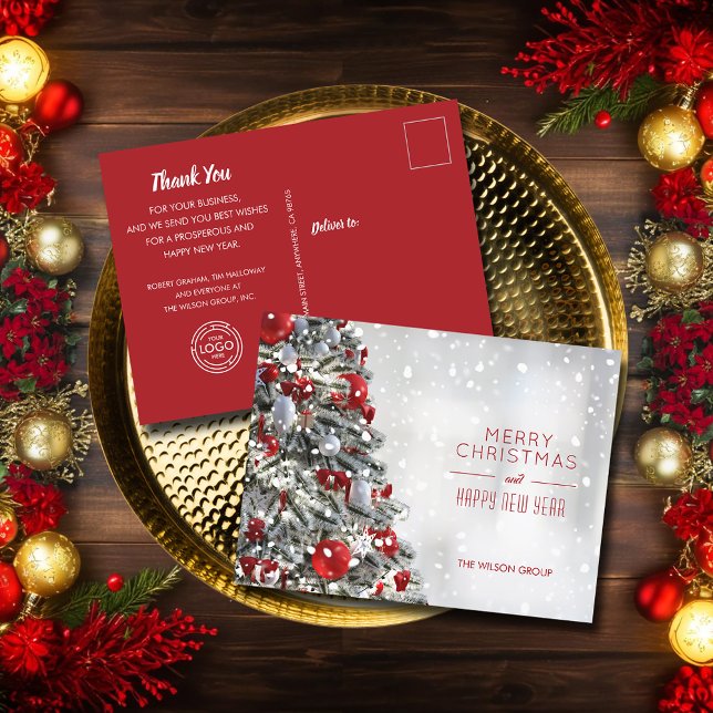 Estiloso negocio del árbol de Navidad (Stylish Christmas tree business holiday postcards with your logo on the back)