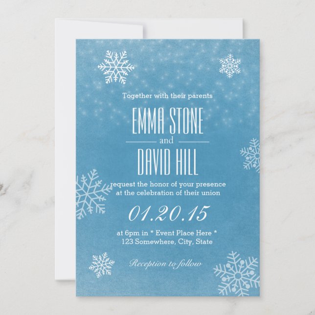 Estilosos copos de nieve invitaciones a la boda de (Anverso)