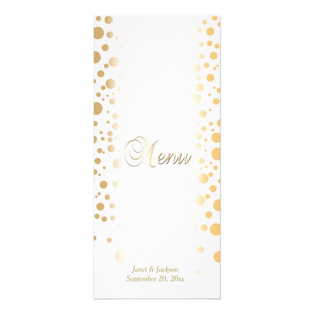 Estilosos puntos de confeti de oro | Menú Boda (Frente)
