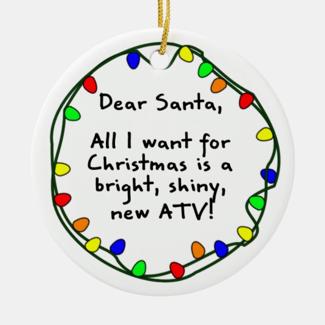 Estimado ornamento del navidad de Santa ATV (Frente)