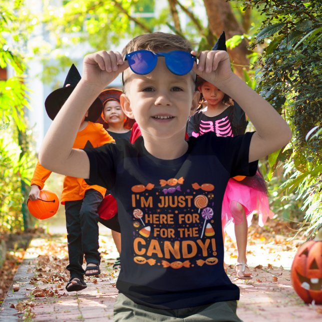 ¡Estoy aquí por el Candy! Camiseta para niños (i'm Just here for for the candy \, cool Halloween Kids t-shirt)
