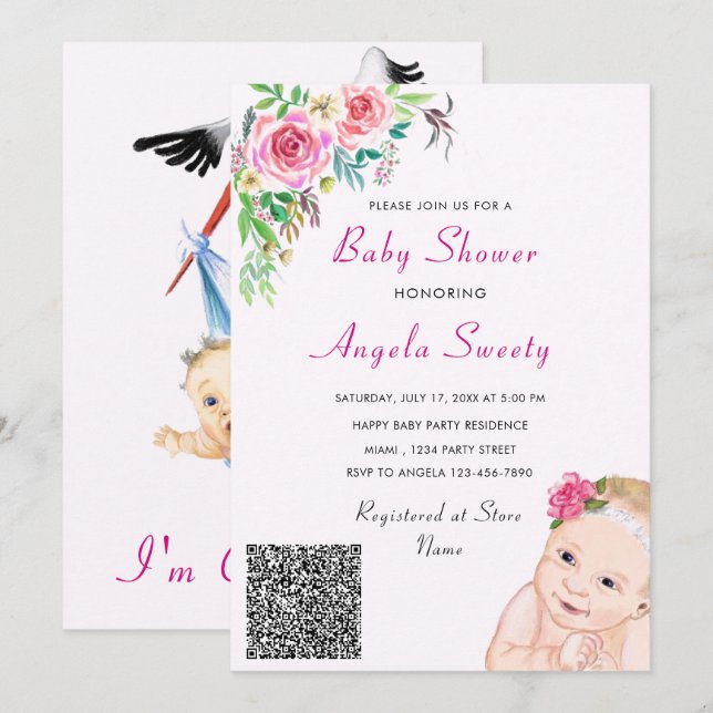 Estoy llegando a la invitación de ducha de código  (Anverso / Reverso)