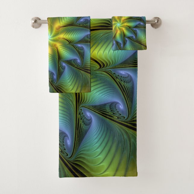 Estrella abstracta, brillante arte azul verde dora (In situ)