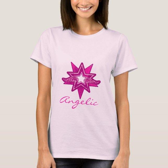 Estrella angélica señoras camiseta de tonos rosas  (Anverso)
