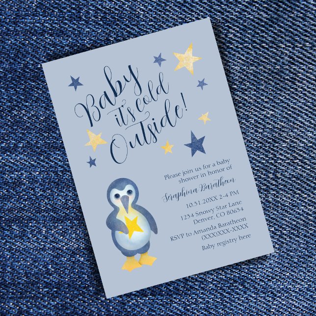 Estrella azul amarilla pingüina Invitación a Baby  (Subido por el creador)