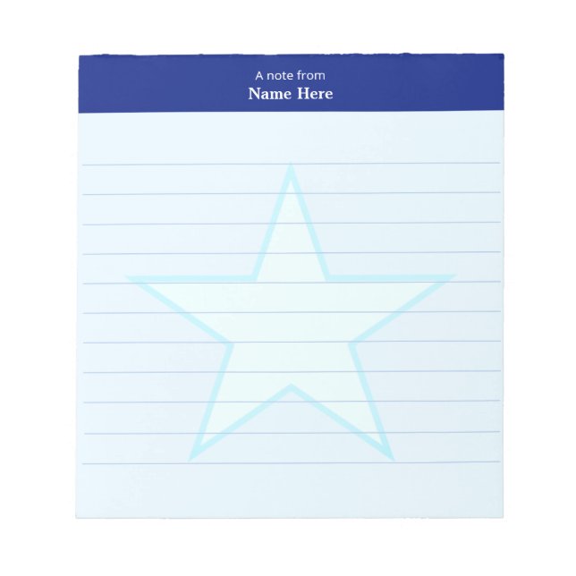 Estrella azul claro y cuaderno rayado con encabeza (Frente)