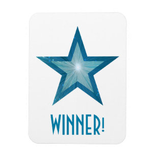 Estrella azul '¡Ganador!' imán blanco flexible
