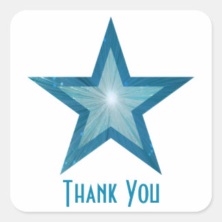Estrella azul "Gracias" pegatina cuadrado blanco