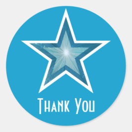 Estrella azul "Gracias" pegatina redonda azul