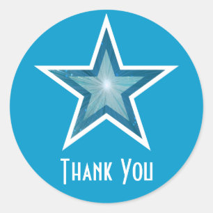 Estrella azul "Gracias" pegatina redonda azul