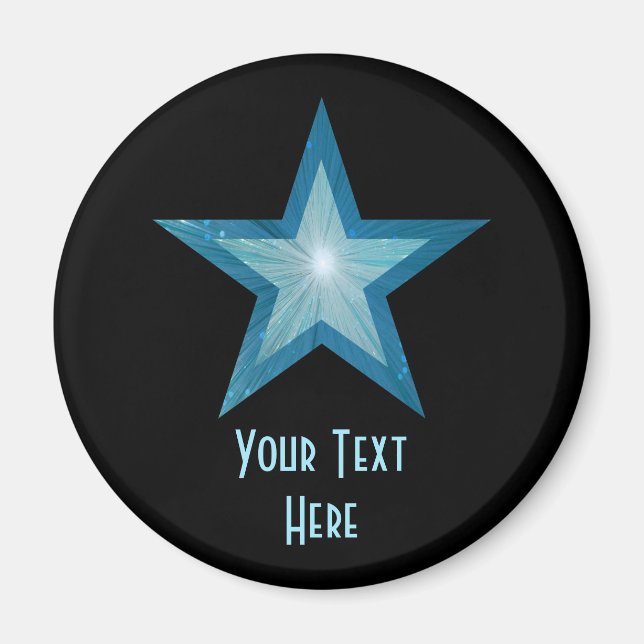 Estrella azul imán de refrigerador "Your Text" neg (Frente)