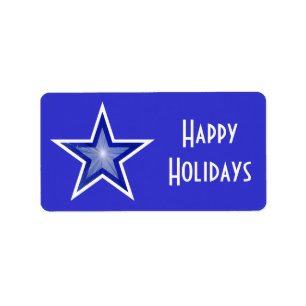 Estrella azul oscura etiqueta 'Felices Fiestas' me
