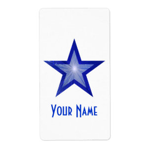 Estrella azul oscura 'Nombre' etiqueta grande blan