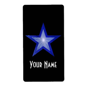 Estrella azul oscura 'Nombre' etiqueta grande negr