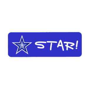 Estrella azul oscura "¡STAR!" etiqueta azul pequeñ