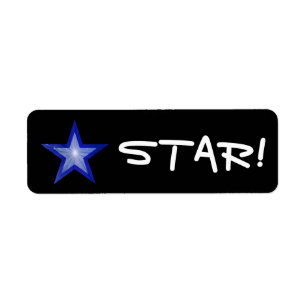 Estrella azul oscura "¡STAR!" etiqueta pequeño neg