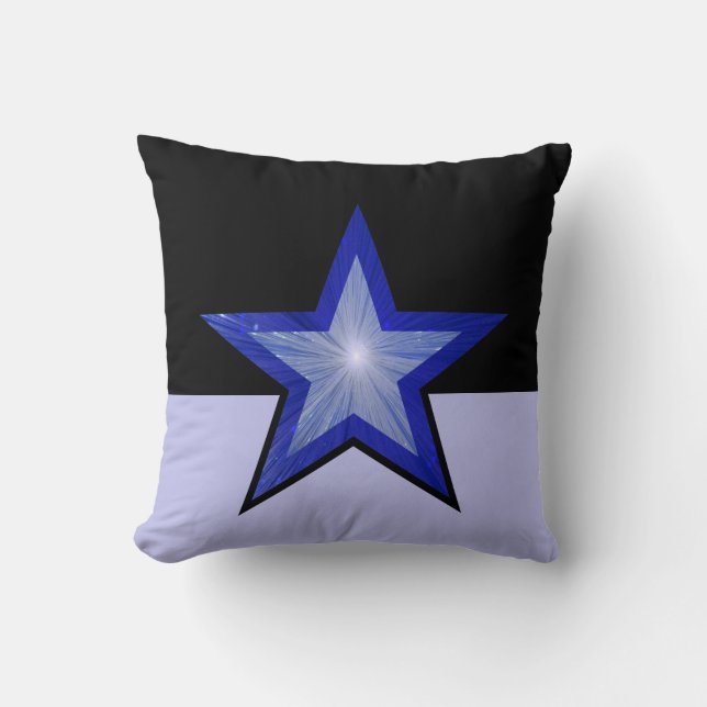 Estrella azul oscuro lanzar almohada cuadrada azul (Anverso)