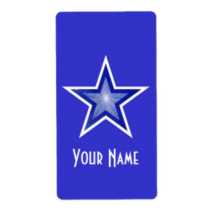 Estrella azul oscuro 'Nombre' etiqueta azul grande